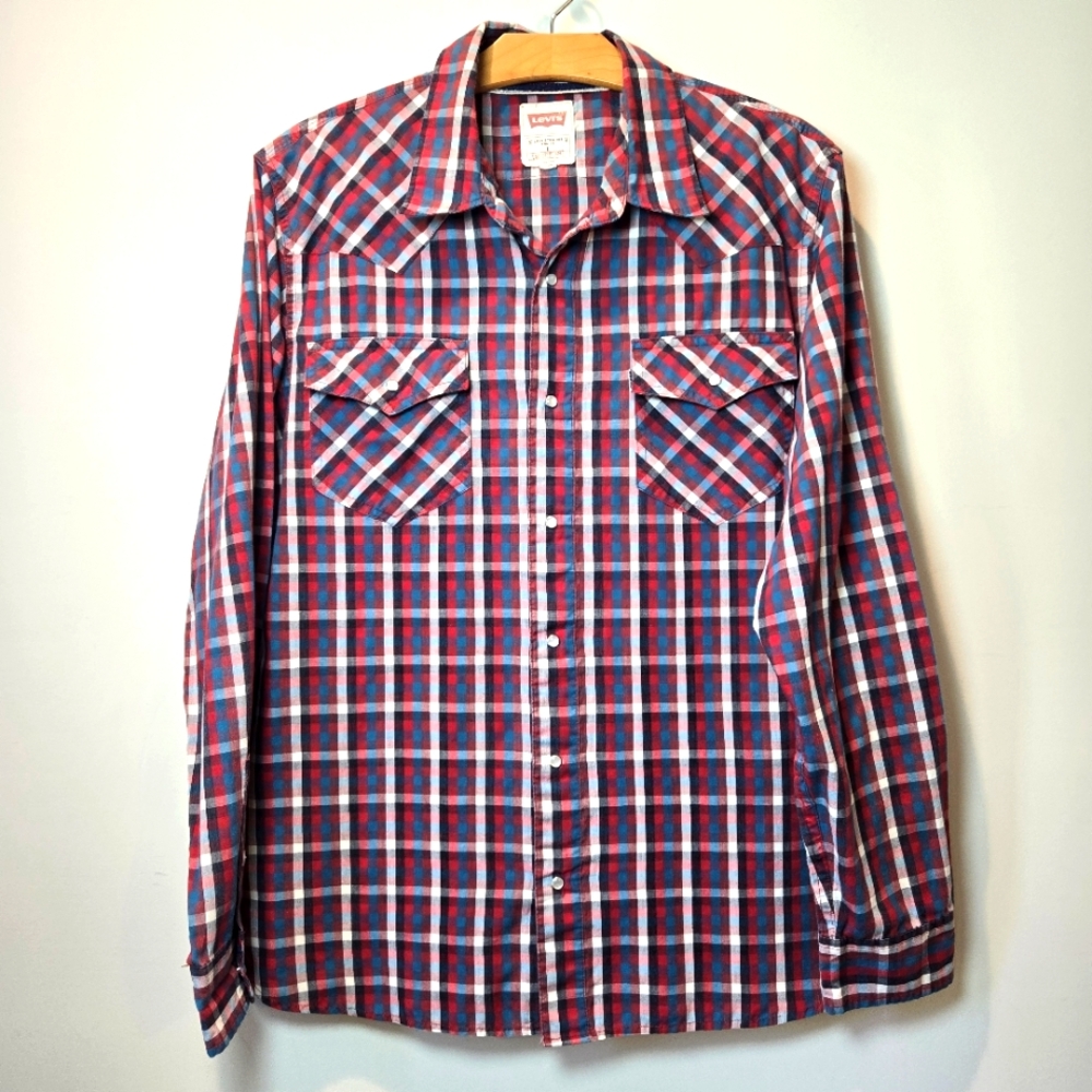 Levi's Men's Plaid Pearl Snap Button Down Long Sleeve Large